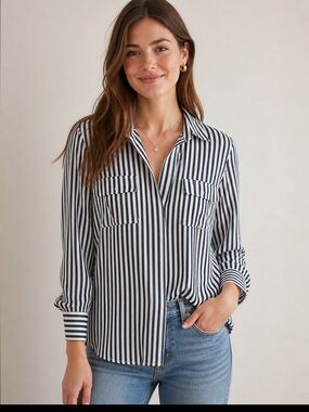 RUSSELL KEMP  Blue & White Striped Blouse Size S NWOT